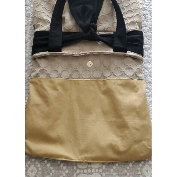 Varu Stella Purse Black Tan Shoulder Bag Key holder Pockets Cloth Handbag EUC - Picture 4 of 6